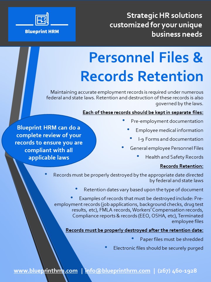 Personnel Files & Records Retention Blueprint HRM, LLC